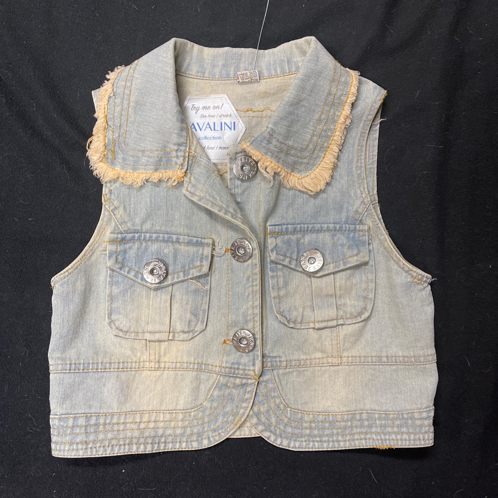 Sleeveless Jeans Jacket By Cavalini Denim Collection Button Up Vest Women Sz  M